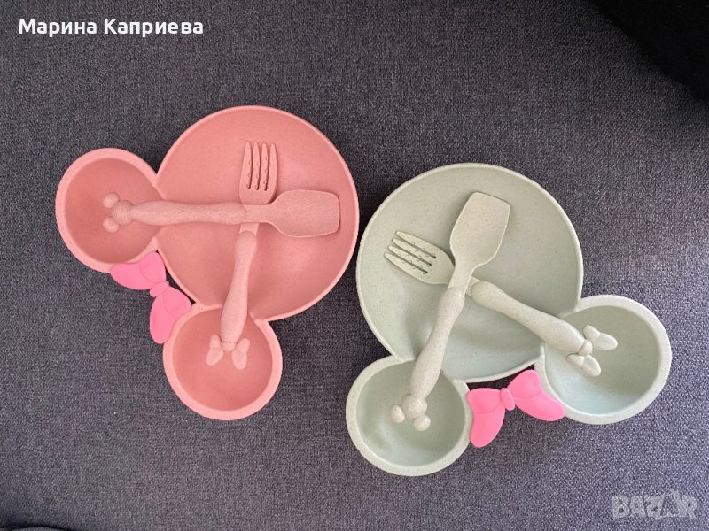 Детски пластмасови чинийки с виличка и лъжичка, снимка 1