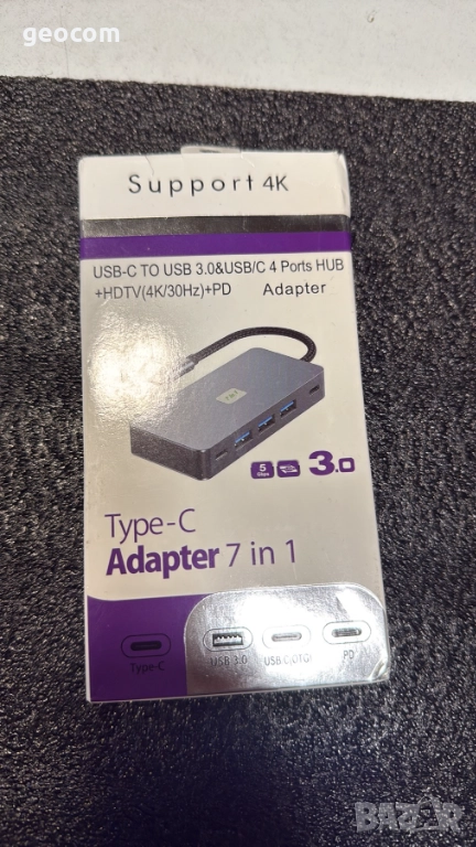 7в1 USB Type-C HUB (Нов,4K 2xHDMI,2xType-C,3xUSB v.3.0), снимка 1