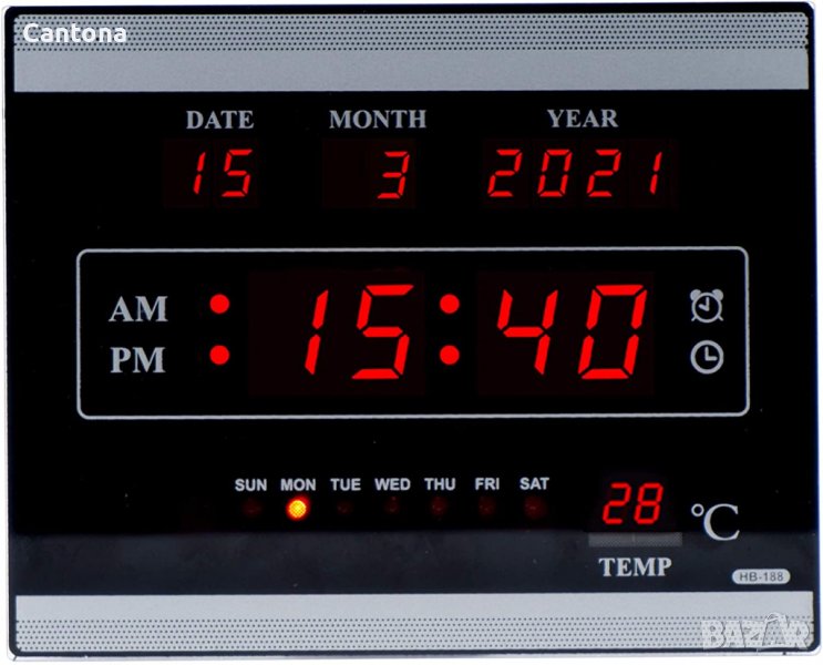 Дигитален LED часовник с аларма, календар и температура, HB-188A, снимка 1