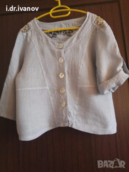 ленено светлосиньо сако с дантела , снимка 1