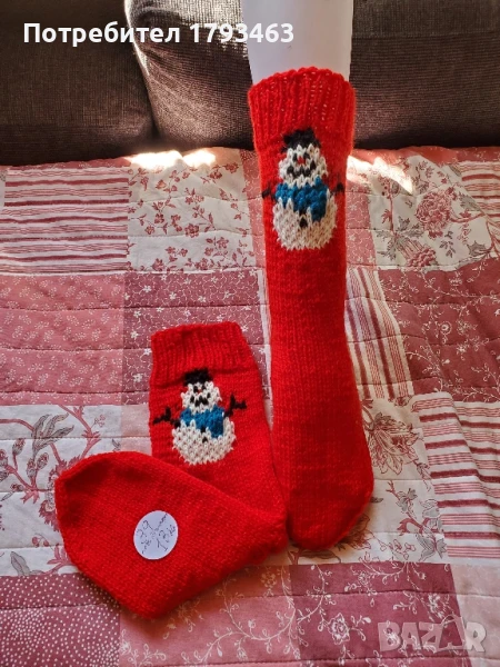 Ръчно плетени дамски коледни чорапи' размер 39, снимка 1