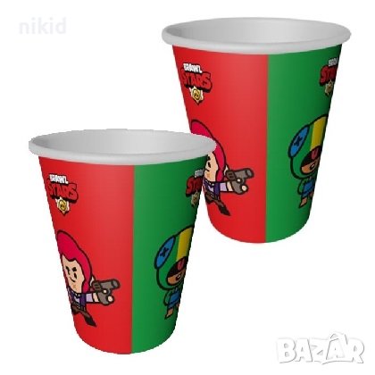 Брау Броу Старс Brawl Stars Бролстарс двуцветни 8 бр картонени чаши парти рожден ден, снимка 1
