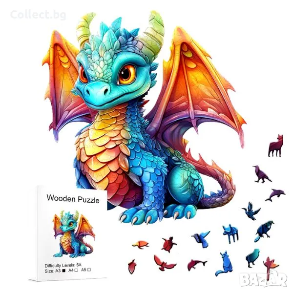 Дървен пъзел с животни - Бебе дракон, снимка 1