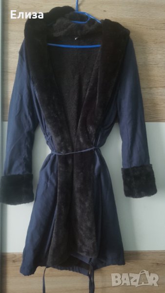 Дамско палто парка с качулка и пух-изкуствен косъм, снимка 1