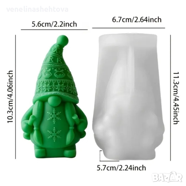 3D Голям гном с шал Силиконов молд форма свещи гипс сапун смола фондан , снимка 1