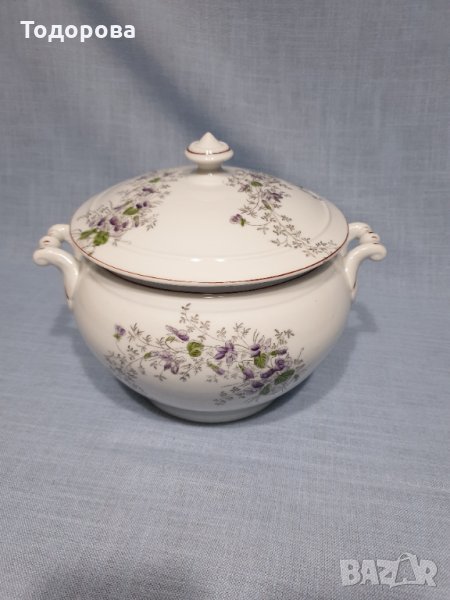 Голям порцеланов супник с теменужки., снимка 1