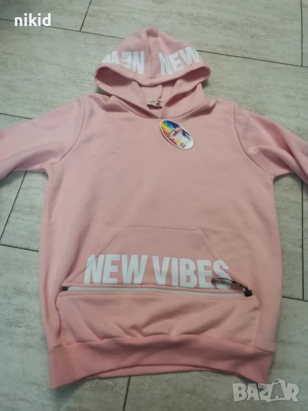 new vibe с джоб розов дамски момичешки тийн суичър горнище блуза, снимка 1