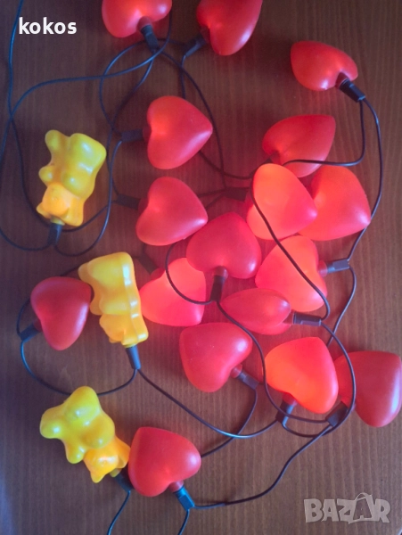 Цветни коледни лампички сърца и мечета, снимка 1