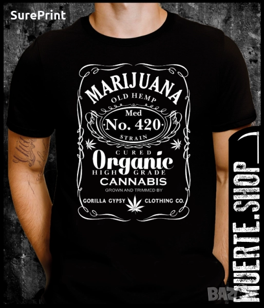 Черна тениска с щампа MARIJUANA JACK DANIELS, снимка 1