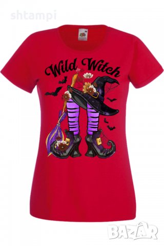 Дамска тениска Wild Witch,Halloween,Хелоуин,Празник,Забавление,Изненада,Обичаи,, снимка 2 - Тениски - 38154617