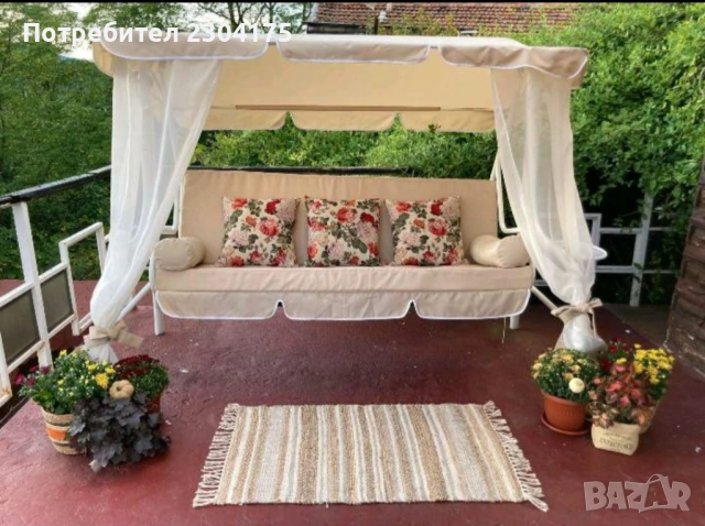 Комплект тапицерия за градинска люлка тройка - основни елементи сенник и седалка с облегалка мека ча