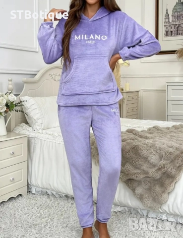 💜 Дамски уютен комплект от поларен суитшърт с качулка и панталон "MILANO" 💜, снимка 3 - Комплекти - 52186033