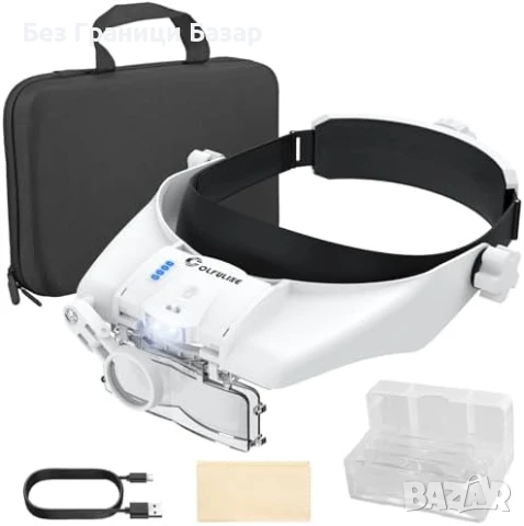 Нов Увеличител за Глава с Осветление, Лещи 1.5X–13X USB Зареждане Лупа, снимка 1