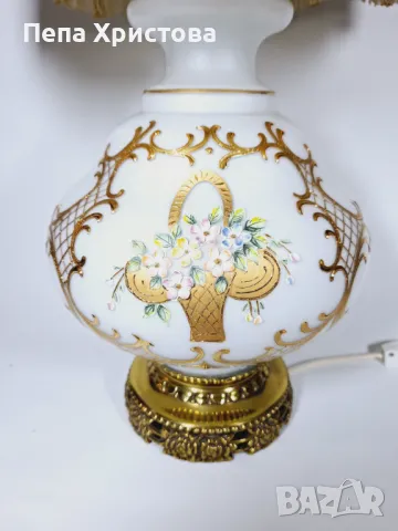 Голяма настолна лампа, ръчно рисувана с метална основа , снимка 7 - Настолни лампи - 49694672