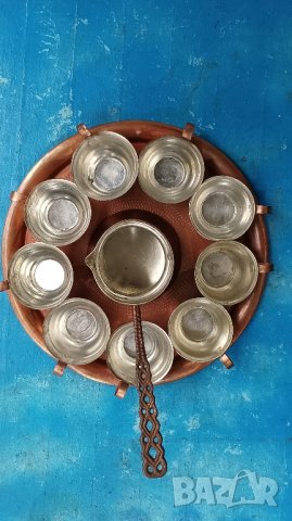 Меден, бакърен сервиз за кафе от 11 части. , снимка 3 - Антикварни и старинни предмети - 42630507