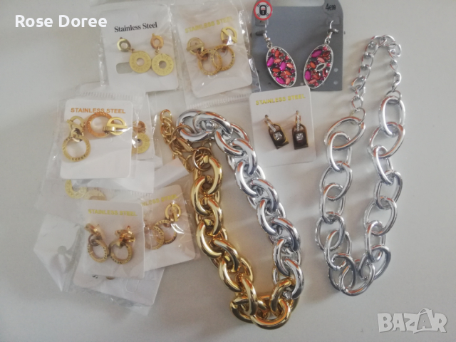 Комплект Стоманени бижута на Едро - 10 чифта обеци и две колиета, снимка 3 - Бижутерийни комплекти - 44600538