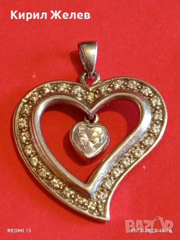 Романтична сребърна висулка във формата на сърце с инкрустирани кристали 31244, снимка 6 - Колиета, медальони, синджири - 52848275