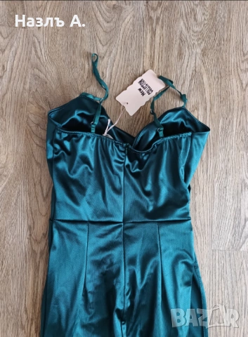 Дълга зелена рокля сатен, снимка 3 - Рокли - 54268036