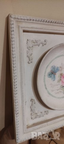 Винтидж картина в рамка с чиния с рисунък, снимка 3 - Декорация за дома - 37577266