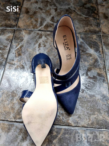Нови Тъмно сини с естествена кожа , снимка 5 - Дамски обувки на ток - 36406134