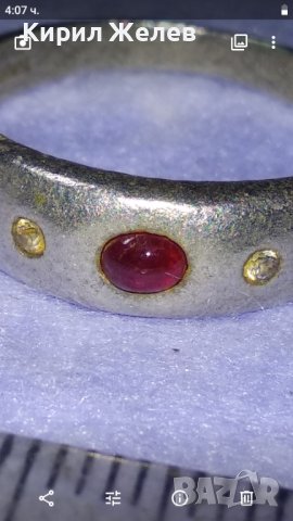 СКЪПОЦЕНЕН ВИНТИДЖ АРТ СРЕБЪРЕН СРЕБРО 925 HWH с ЮВЕЛИРНО ШЛИФОВАН РУБИН и 2 КАМЪКА ЖЪЛТ ТОПАЗ 40195, снимка 2 - Пръстени - 42646435