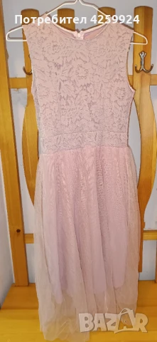 Дамска рокля с дантела и тюл цвят пудра, снимка 5 - Рокли - 48975543
