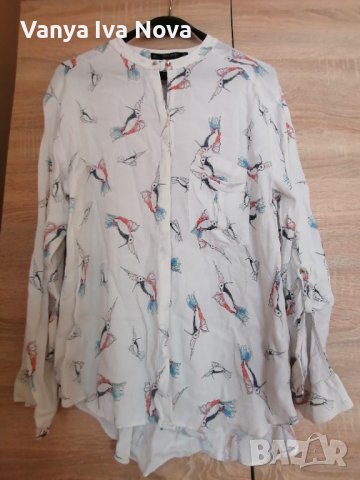 Zara бяла риза на птици, снимка 1 - Ризи - 38010974