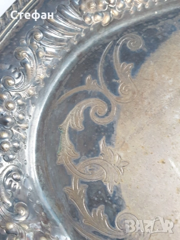 Масивен посребрен поднос, снимка 3 - Антикварни и старинни предмети - 53077528