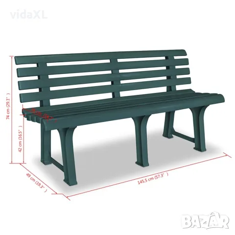 vidaXL Градинска пейка 145,5 см пластмаса зелена, снимка 5 - Градински мебели, декорация  - 56147501