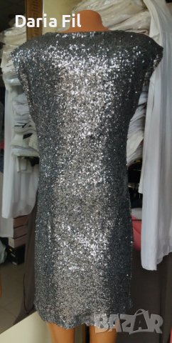 СТРАХОТНА къса рокля без закопчаване - цялата в сиво-зелени пайети, снимка 3 - Рокли - 38846824