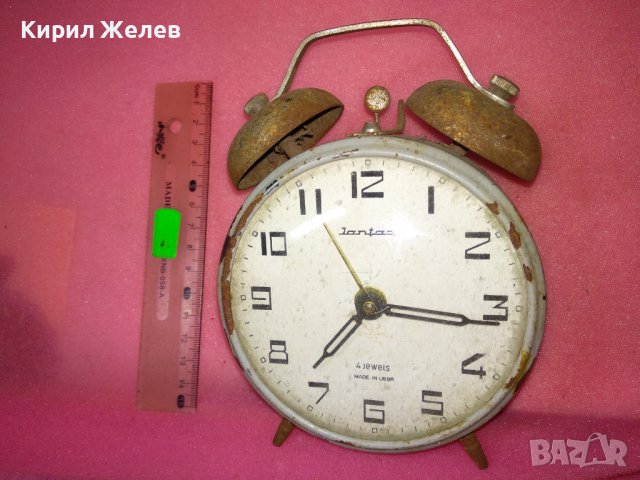 JANTAR MADE in USSR Стар РУСКИ БУДИЛНИК МЕХАНИЧЕН НАСТОЛЕН ЧАСОВНИК ЯНТАР СССР 43673, снимка 7 - Антикварни и старинни предмети - 44463943