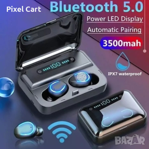 Безжични слушалки/ Wireless BT V5.0, Waterproof/ Sweatproof, 1200mAh, Noise Canceling,Черен, снимка 1 - Bluetooth слушалки - 44914078