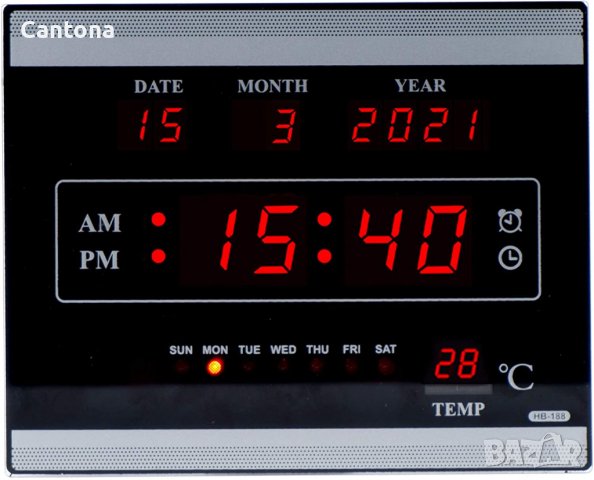 Дигитален LED часовник с аларма, календар и температура, HB-188A, снимка 1 - Други стоки за дома - 39223722