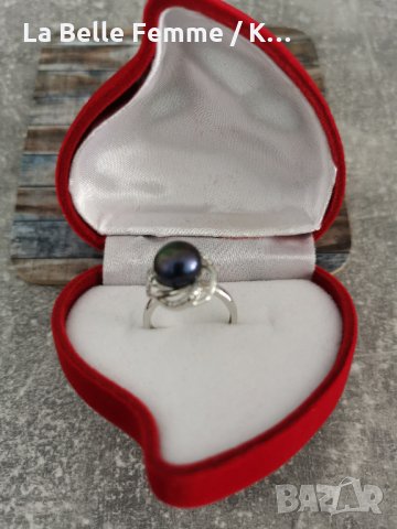 Сребърен пръстен с перла в луксозна кутия, снимка 4 - Пръстени - 34878544