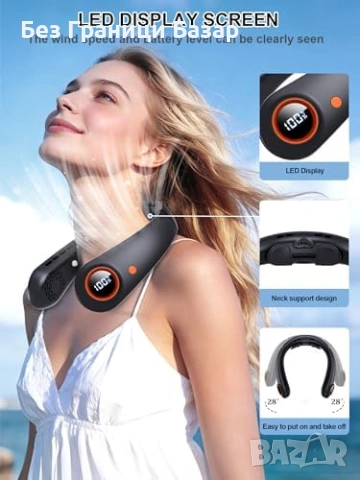 Нов Вентилатор за врат акумулаторен 3 турбини LED дисплей 5 скорости за лято охлаждане, снимка 3 - Друга електроника - 54076390