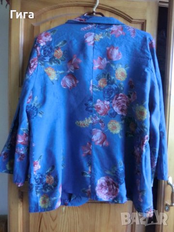 синьо сако на цветя 100%лен, снимка 5 - Сака - 40608042