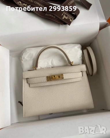 чанта Ермес Mini Kelly 19*Кели*HERMES KELLY 19 CRAIE Epsom Gold Hardware, снимка 4 - Чанти - 42350028