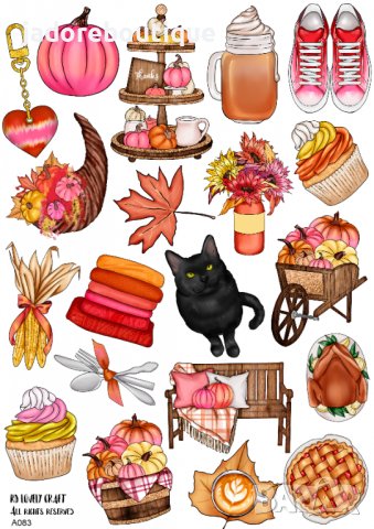 Скрапбук стикери за декорация планер pumpkin есен autumn самозалепващ лист А5 - различни видове, снимка 8 - Други - 37815071