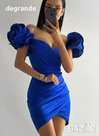 Официален модел сатенена рокля налична в бяло синьо и червено , снимка 2 - Рокли - 51377791