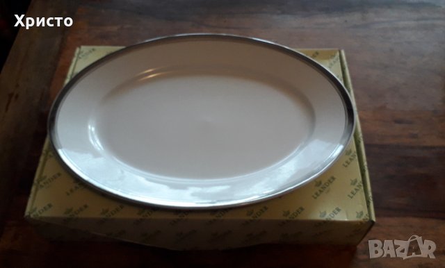 плато за сервиране Чешки порцелан антикварен и платина, от завода LEANDER от 1907 година, снимка 3 - Чинии - 34960838