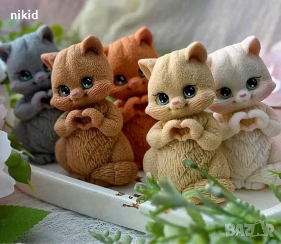 Коте котенце котка със сърце с лапи силиконов молд форма фондан шоколад гипс смола декор, снимка 6 - Форми - 54240597