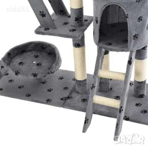 vidaXL Котешко дърво със сизалени стълбове, 230-250 см, лапички, сиво, снимка 6 - За котки - 56146202