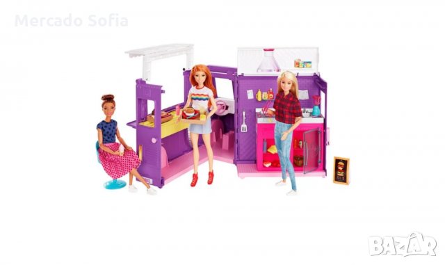 Кемпер за бързо хранене Mercado Trade, С кукла Барби, Лилав , снимка 4 - Кукли - 30780625