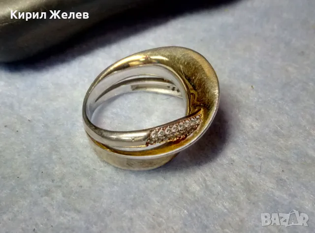 ЕЛЕГАНТЕН АРТ ПОЗЛАТЕН СКЪПОЦЕНЕН СРЕБЪРЕН ПРЪСТЕН СРЕБРО 925 с БЯЛА и ЖЪЛТА ПОЗЛАТА и ЦИРКОНИ 30558, снимка 7 - Пръстени - 49886811