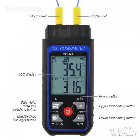 Двуканален термометър с термодвойки К-тип, снимка 7 - Друга електроника - 40110147