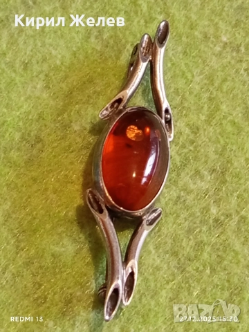 Винтидж сребърна брошка с ЕСТЕСТВЕН БАЛТИЙСКИ КЕХЛИБАР елегантна Арт бижу 38755, снимка 6 - Антикварни и старинни предмети - 52912928