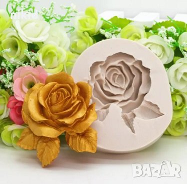 Голяма Разцъфнала Роза с листа силиконов молд форма за декорация торта фондан шоколад и др, снимка 2 - Форми - 35561017