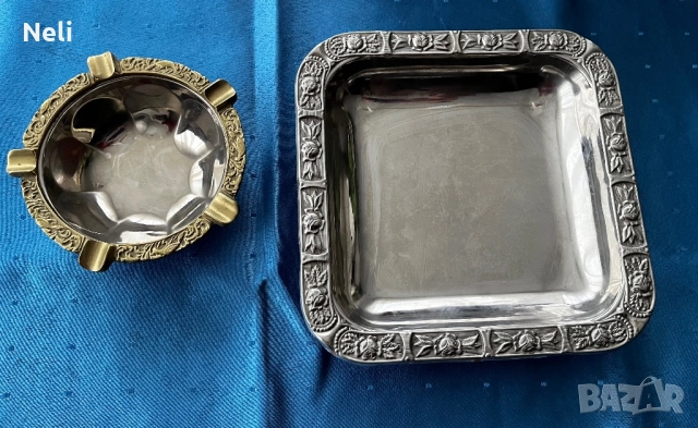 Комплект инокс купа и пепелник с декоративен релефен борд, снимка 2 - Декорация за дома - 51766645