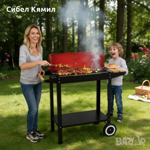 Градинско барбекю на колела, емайлирана стомана, 4 степени + Подарък 3 прибора