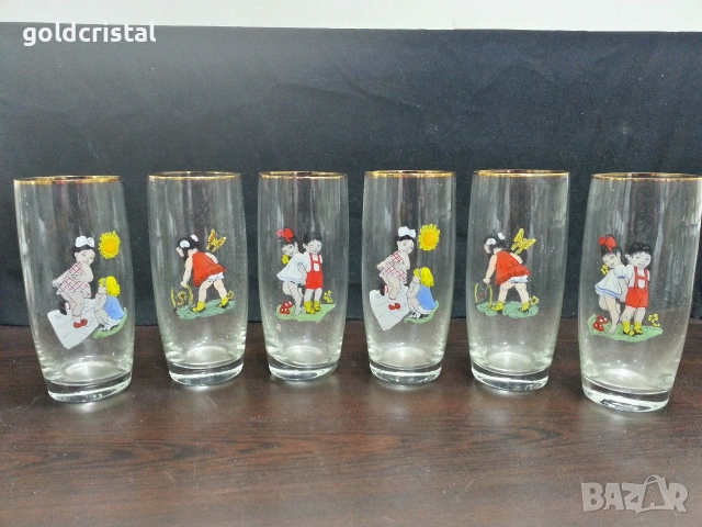 Ретро стъклени чаши с детски мотиви 